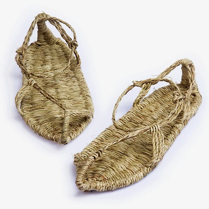 Handmade Natural Grass Shoes Men's Women's Summer Traditional Red  Woven Rice Straw Sandals Retro Casual Slippers Linen S...