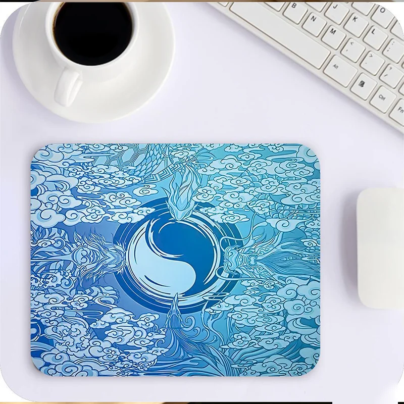Chinese Dragon Tai Chi Rubber Mouse Pad Non-Slip Gaming Desk Mat Pink/Blue 320x285mm 450x400mm for PC Laptop Office