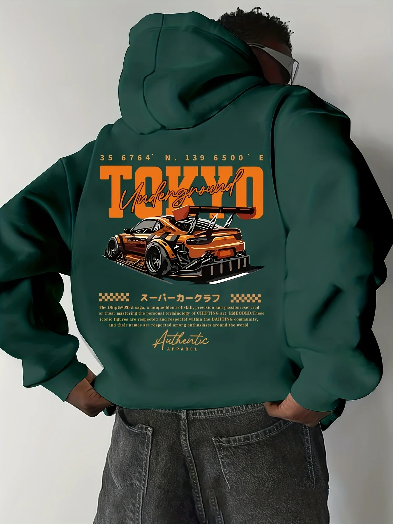 Herren-Hoodie im japanischen Stil mit Auto-Print für Herbst und Winter, vielseitiger, sportlicher, lässiger, locker geschnittener Pullover mit Kapuze. – Detail 7