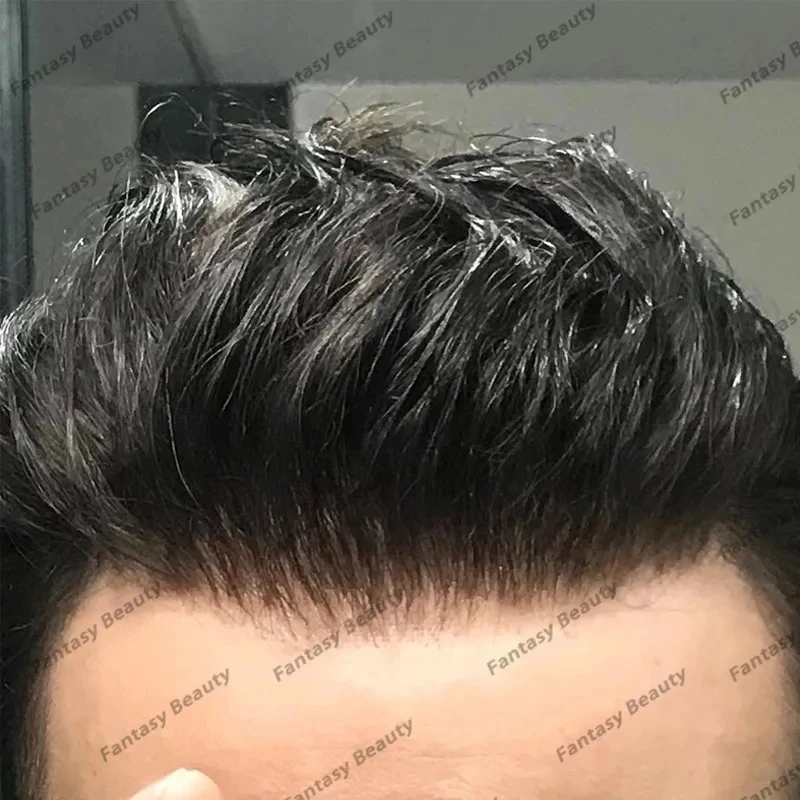 

Natural Hairline Cool Brown Black Men Toupee Super Durable Human Hair Skin Full PU Microskin Capillary Prosthesis Male Wig Units