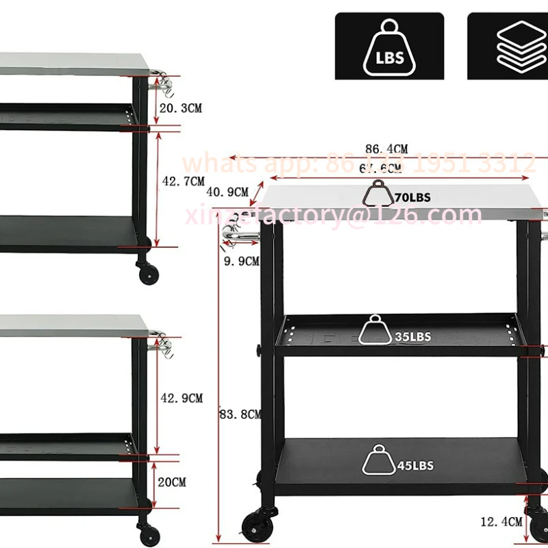 Customizable Rolling Triple Adjustable Outdoor Pizza Oven Cart Table Multifunctional