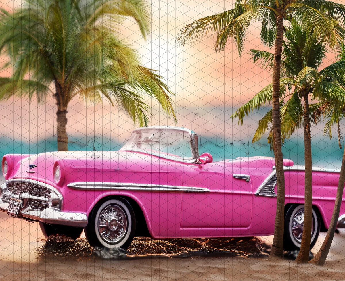 

Johnson Dream old Race Car Palm tree Sea Beach backdrops High quality computer print wedding Photography Studio Backgrounds