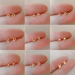 Silver-plate Ear Piercing Tiny Stud Earrings Gold Color For Women Girl Simple Moon Earring Prevent Allergy Cute Student Jewelry