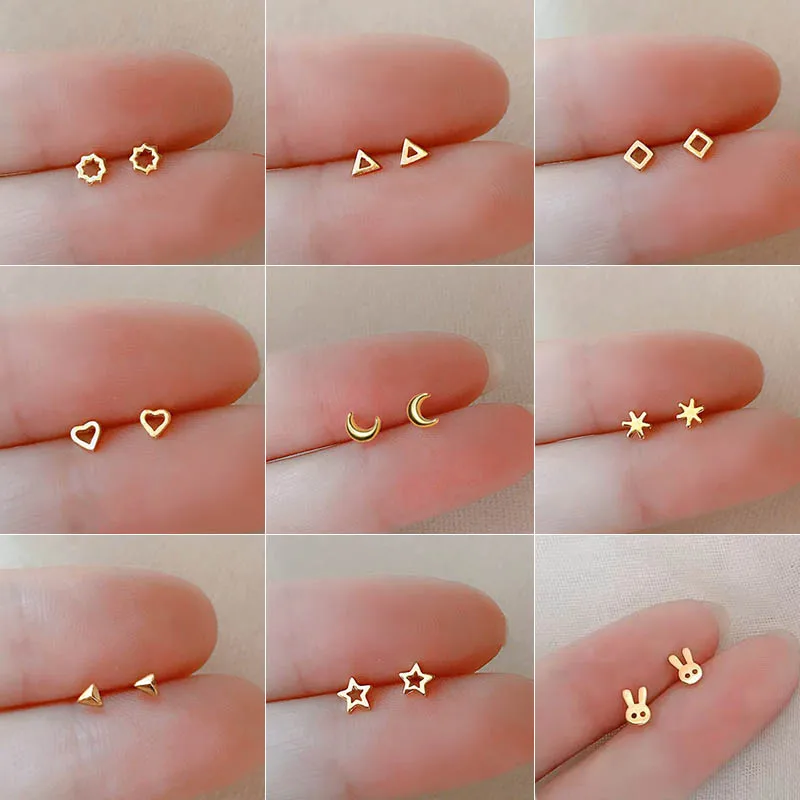 Silver-plate Ear Piercing Tiny Stud Earrings Gold Color For Women Girl Simple Moon Earring Prevent Allergy Cute Student Jewelry