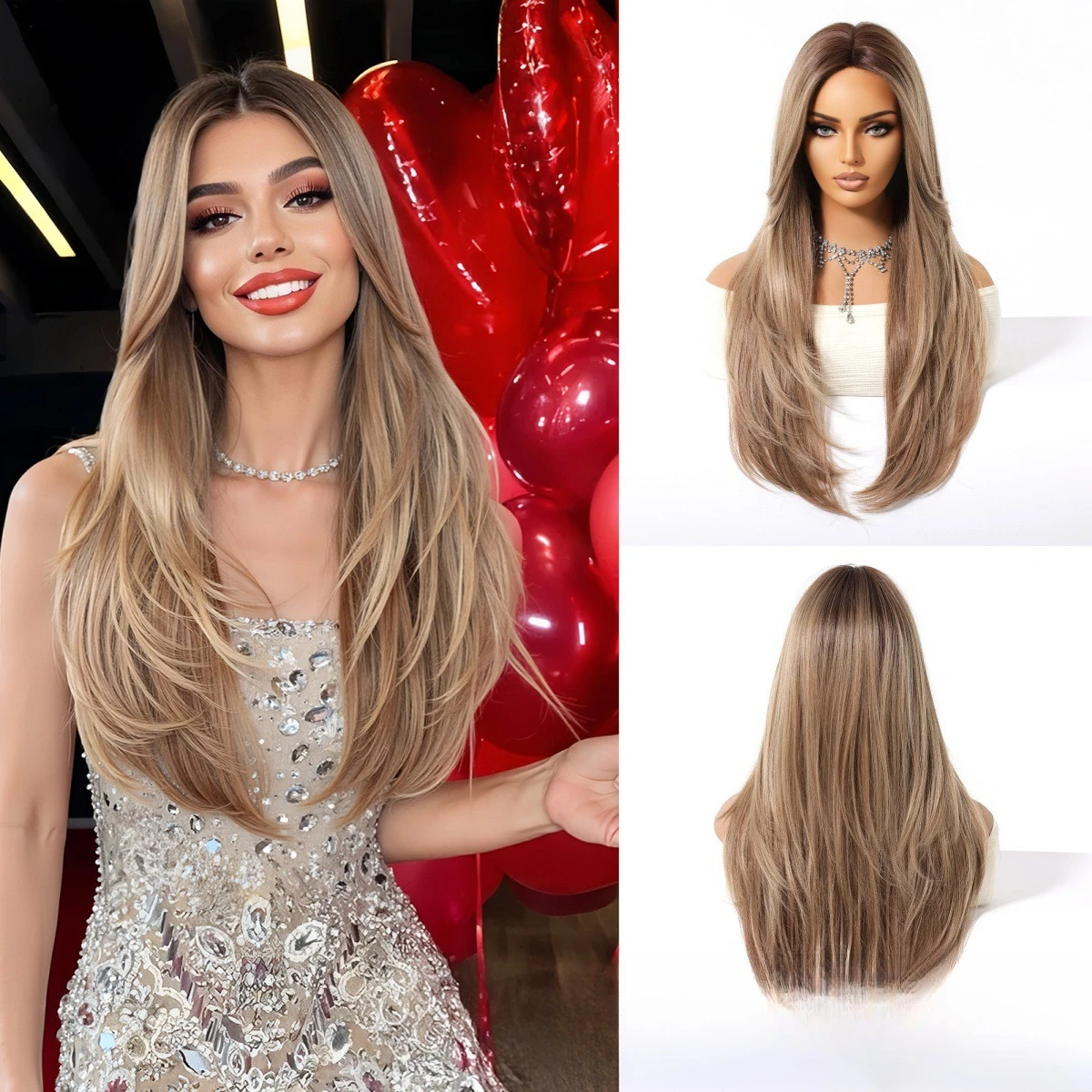

European and American wigs, festival parties, layered eight-character bangs, full head cover, chemical fiber wig