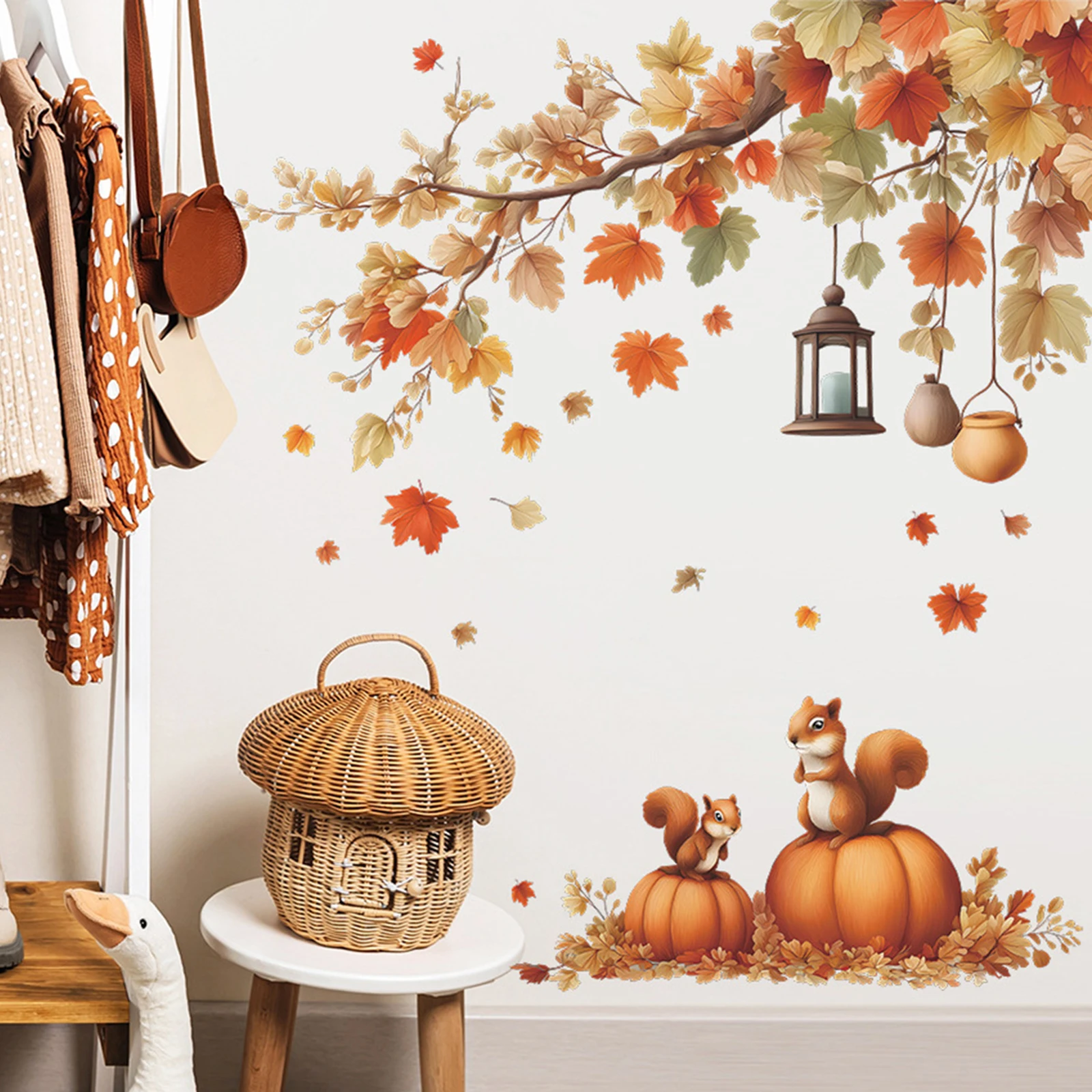 Fall Leaves Wall Stickers Creative Thanksgiving Peel and Stick Wall Decals for Home Office Party Decor