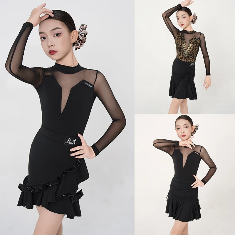 

Детские костюмы для соревнований по латинским танцам чача, детские платья для бальных танцев самбы, костюм для латинских танцев для девочек, SL13908