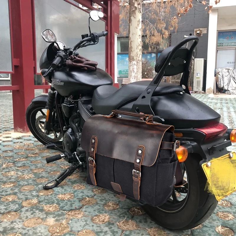 

Vintage Men's Canvas Crazy Horse Leather Shoulder Messenger Bag Computer Bag Official Knight Motorcycle Bag