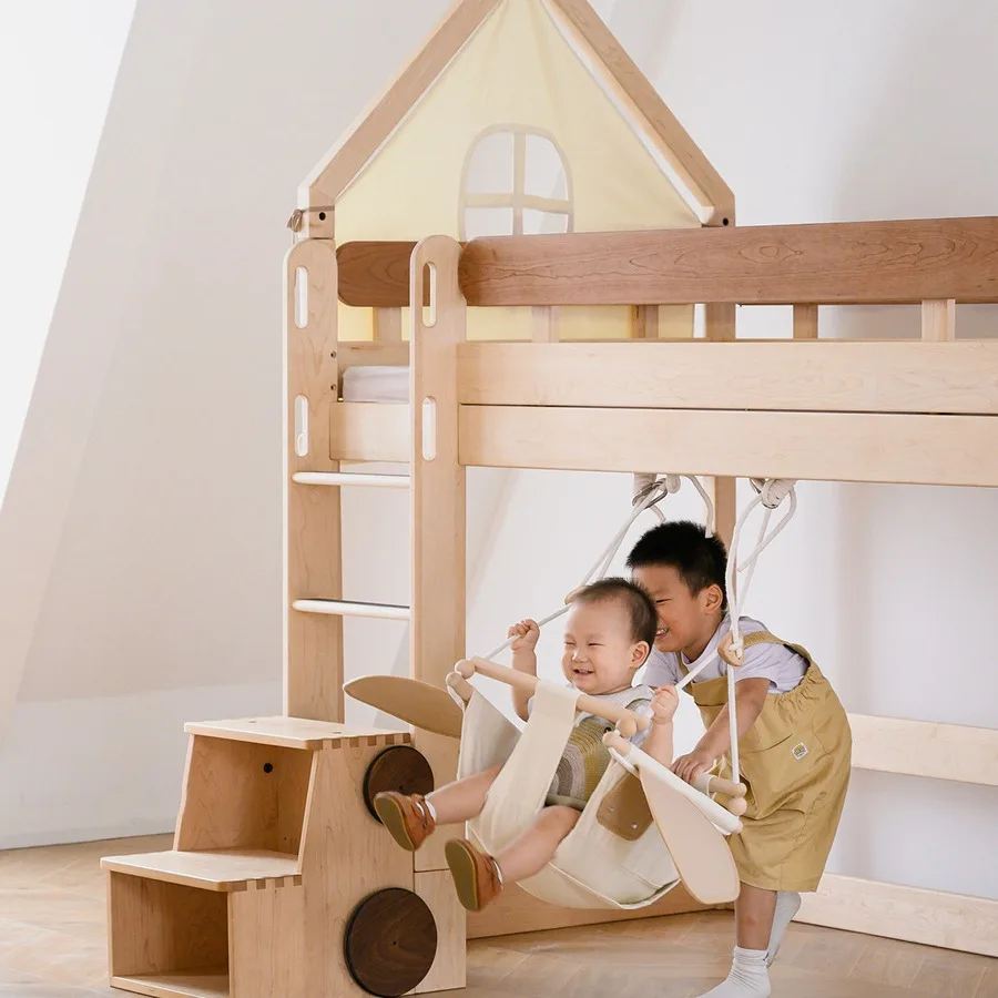 bed solid wood children's bed tree house half high castle slide elevated wardrobe house  solid wood