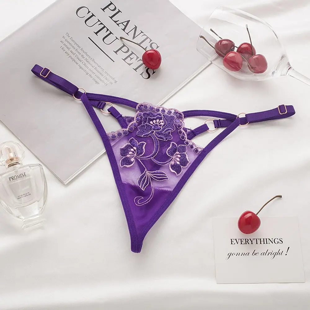 

Cotton Crotch Low waist Intimates Flower Embroidery Women T-back Seamless Briefs Ladies Bandage Thongs Lace Bow Panties