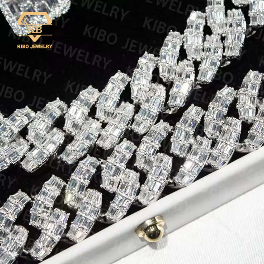 Iced Out Chaine for Mens 925 Sterling Silver Chains Baguette Cut Moissanite Diamond 18mm Vvs Cuban Link Chain