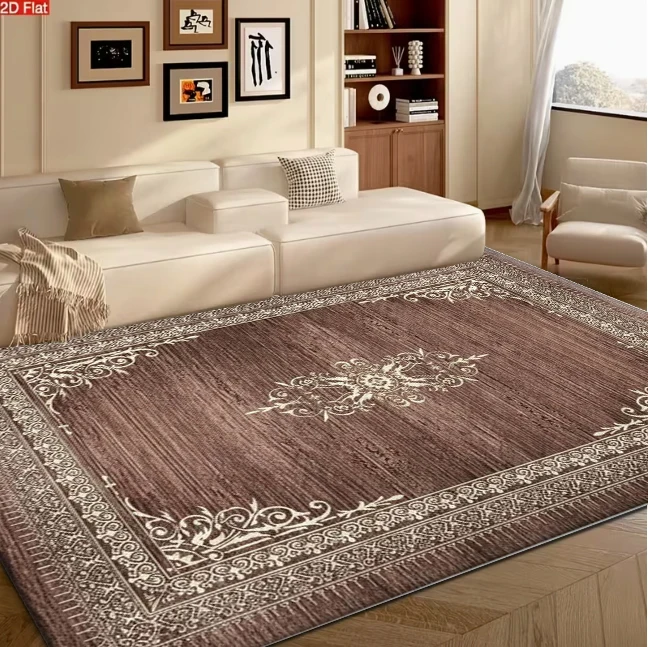 Wood Grain Retro Border Medallion Rug Antique Carpet Flooring for Living Room Home Decoration