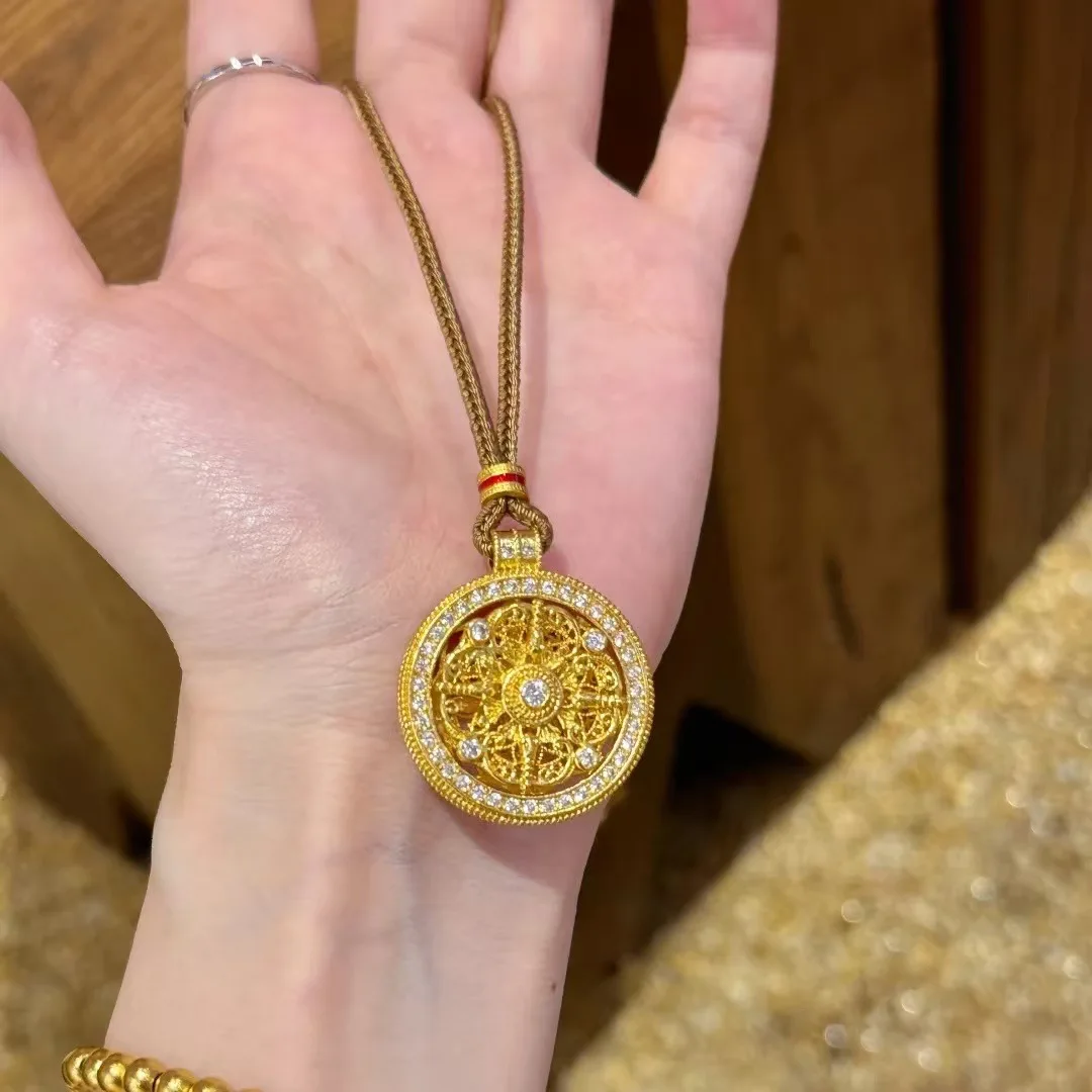 

2024 New Chinese-style rotating Diamond-encrusted Eight-treasure Compass Long pendant Necklace