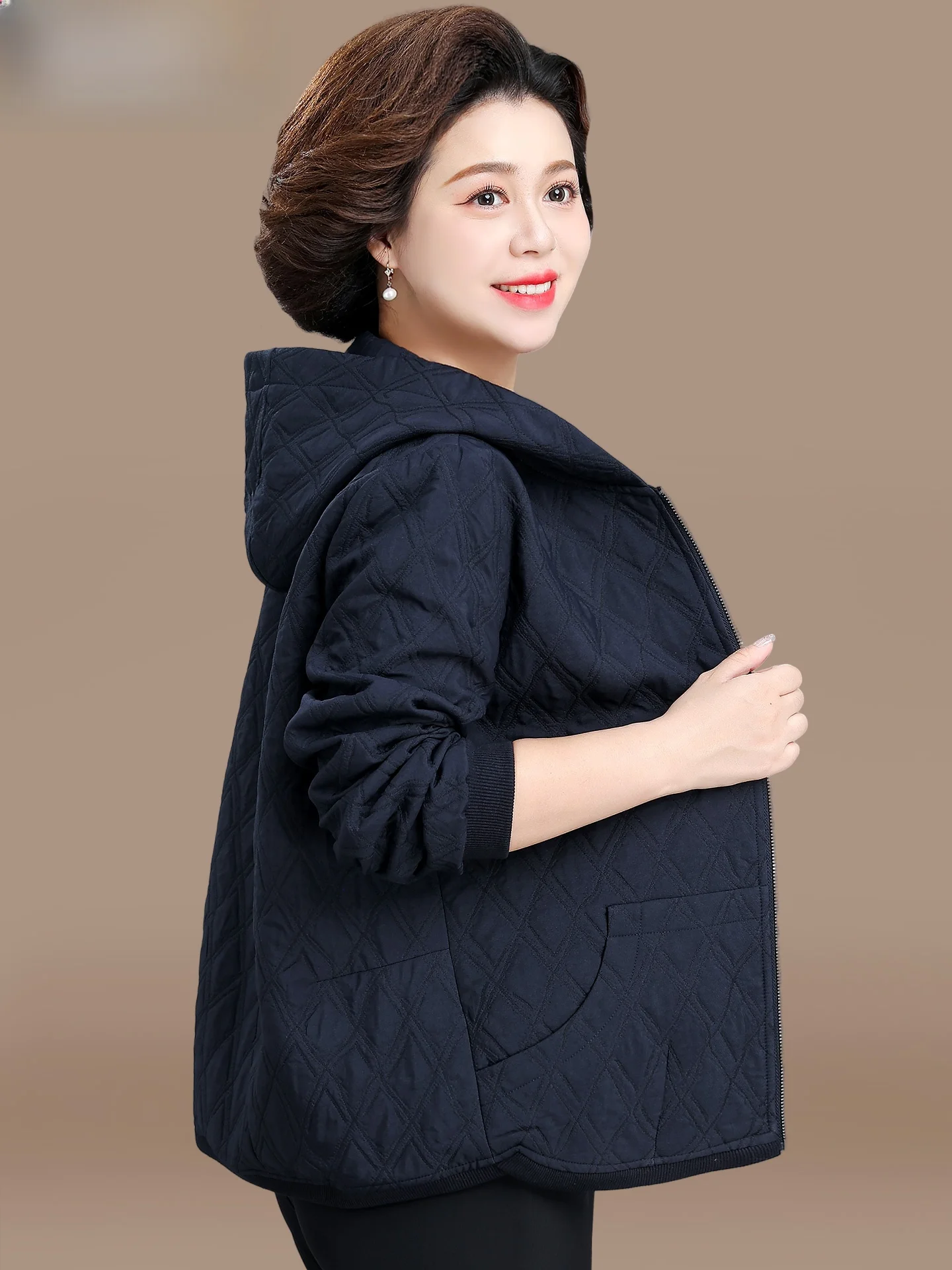 

Chic Casual Jaet Autumn Wear for Women over 50 Loose Fit Zipper Closure Hooded Coat Polyester Fiber Spring Autumn Top