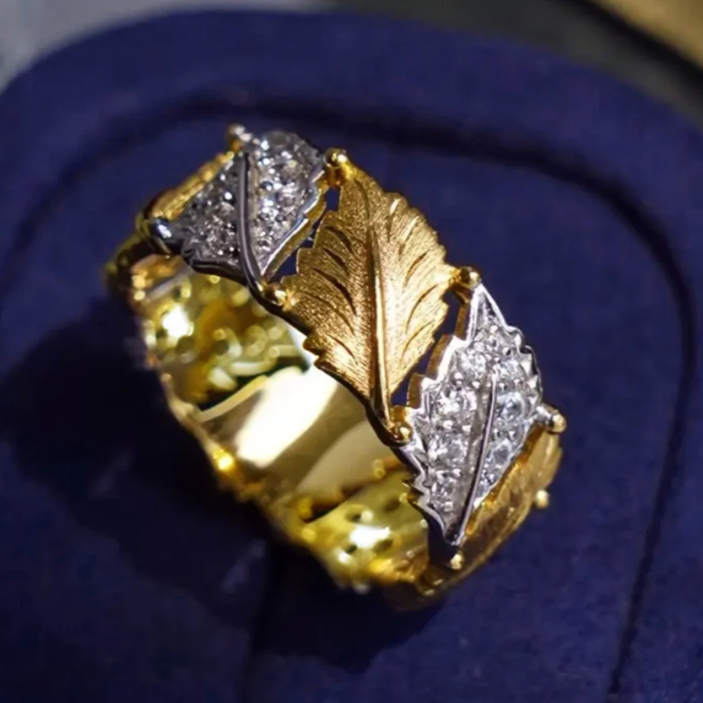Huitan Aesthetic Leaf Damen-Ring in zwei Farbtönen, frischer Stil, Accessoires für Hochzeit, Verlobung, eleganter, trendiger Damen-Allround-Schmuck