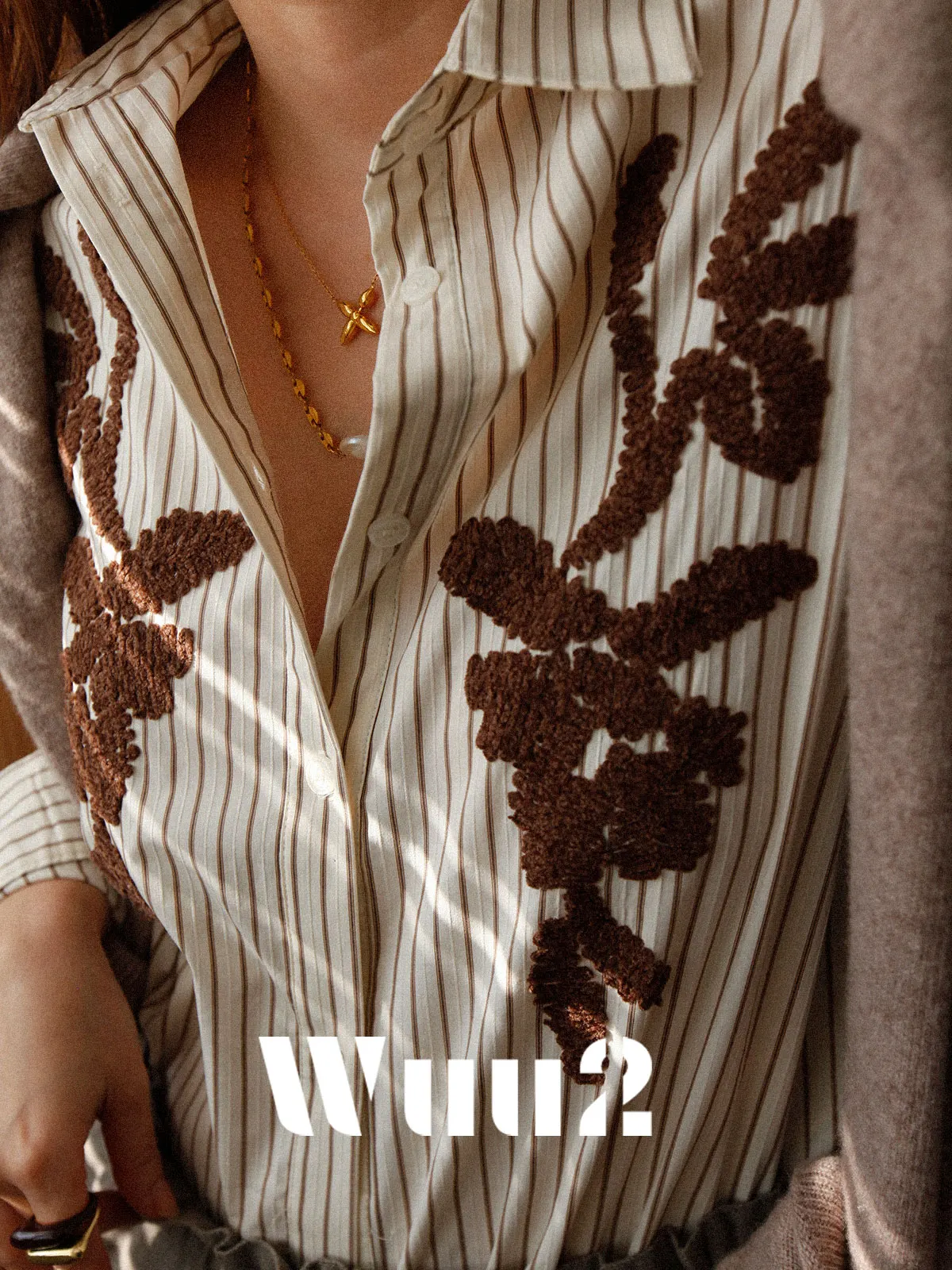 

Wuu2 Oroko Винтажная женская рубашка с 3D-вышивкой в виде тотема, в полоску, с длинным рукавом, для многослойного ношения, из качественного материала, свободного кроя