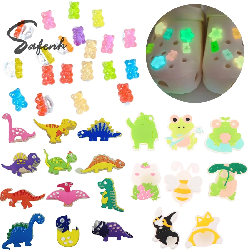 

Светящиеся в темноте милые подвески для обуви с медвежьими отверстиями, светящиеся украшения для обуви «сделай сам», кроссовки со съемной пряжкой, аксессуары для обуви