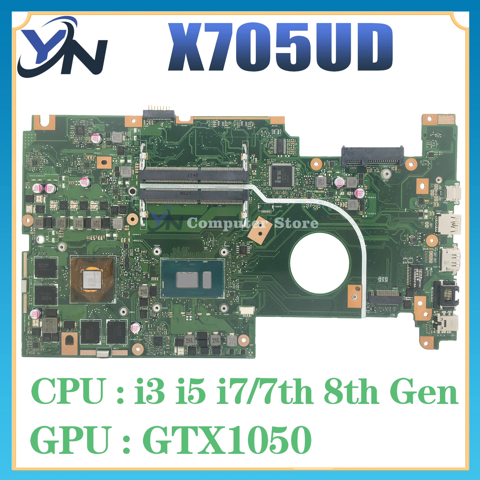 

X705UD Mainboard For ASUS VivoBook X705UDR X705U Laptop Motherboard i3 i5 i7 7th/8th Gen V2G/V4G DDR4 100% Test OK