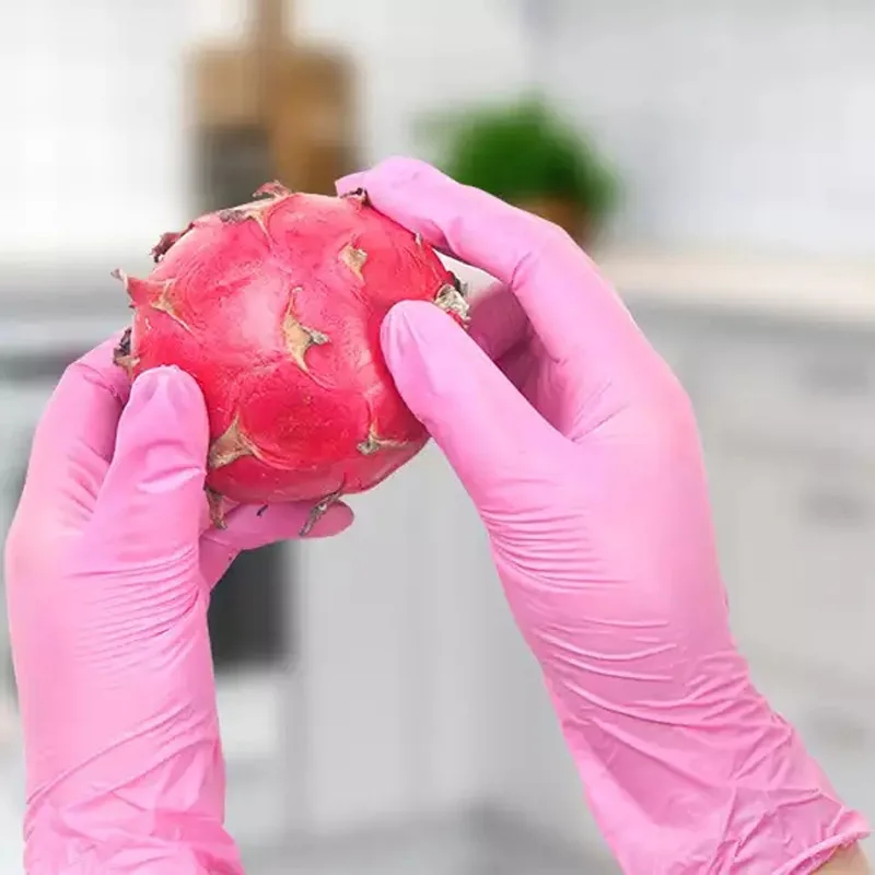 100PCS Disposable Pink Nitrile Gloves for Kitchen Garden Cleaning Hair Dyeing Car Repair Tattoo Car Wash Pink Gloves