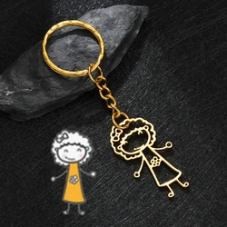 UZone Customized Children's Drawing Keychain Stainless Steel Kid's Art Graffiti Personalized Custom Name Logo Keyring Kids Gift