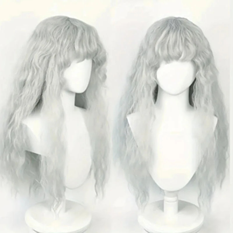 Perruque de Cosplay de sorcière blanche, perruque longue bouclée moelleuse grise pour noël, pâques et Halloween