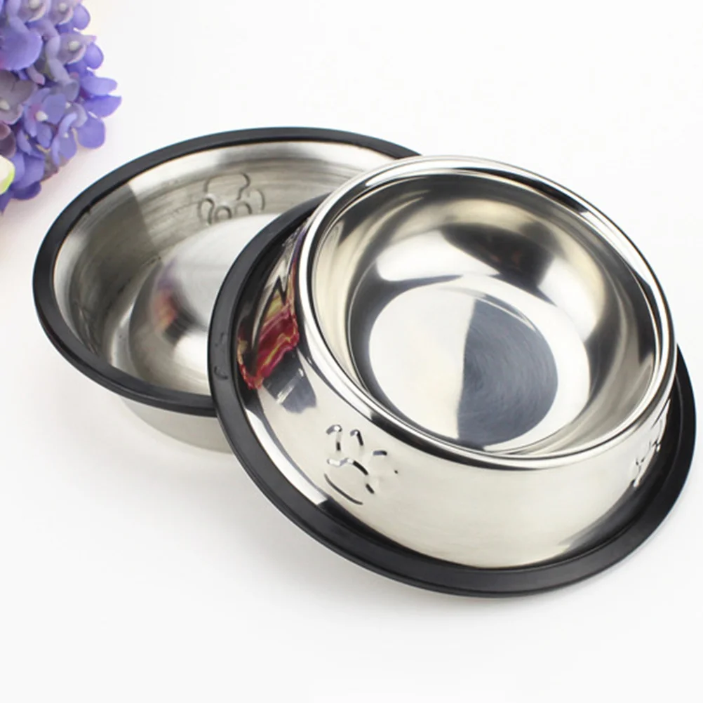 

18cm Stainless Steel Dog Bowl Rust Resistant Nonskid Rubber Base Durable Pet Food Bowl for Puppies Cats Feeding Supplies