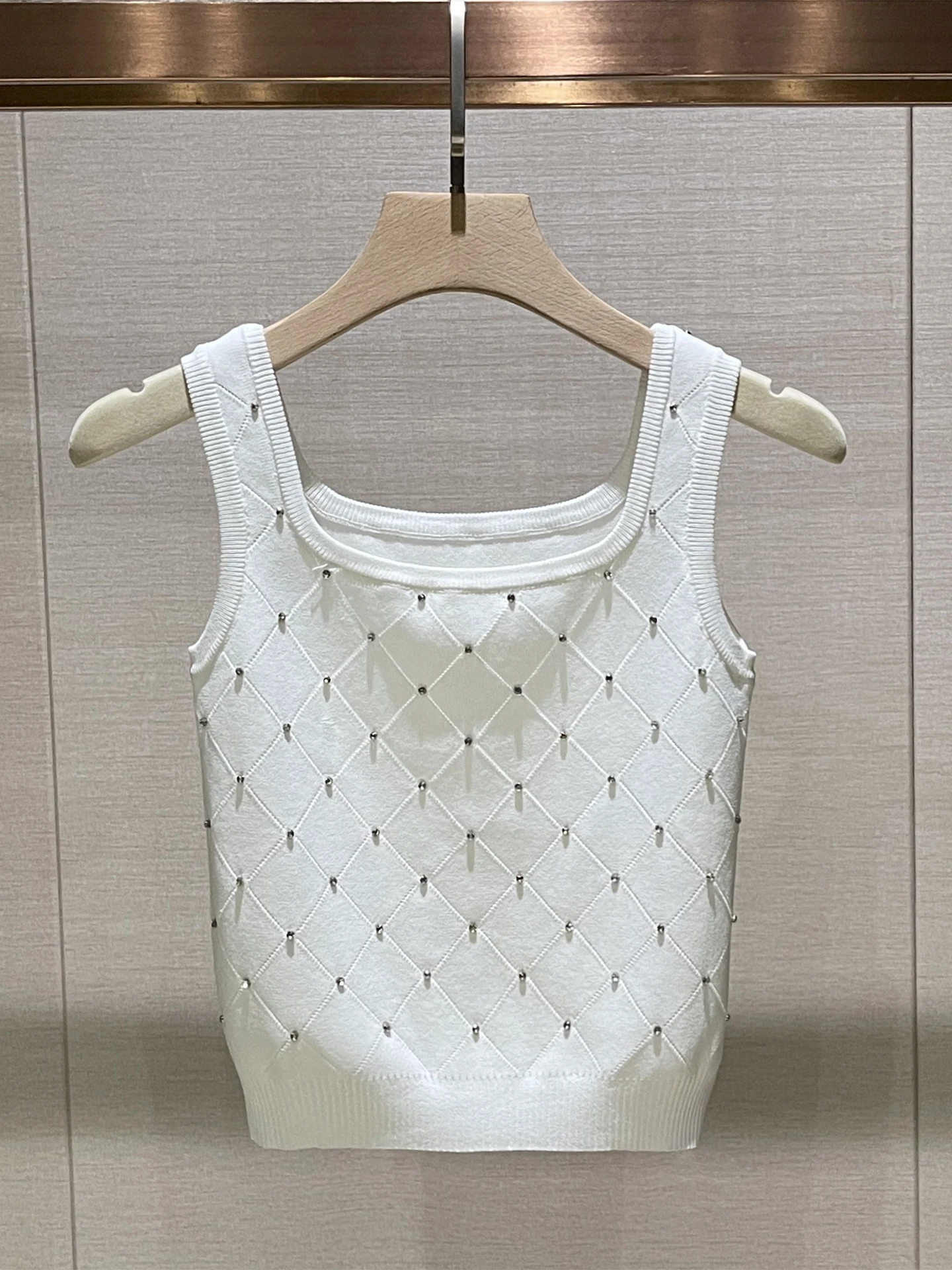 

Sexy Diamond Rhinestone Vest Top Strapl Square Collar Base Knittedwear Breathable Pure Color Commute Sle Women's Tank Top