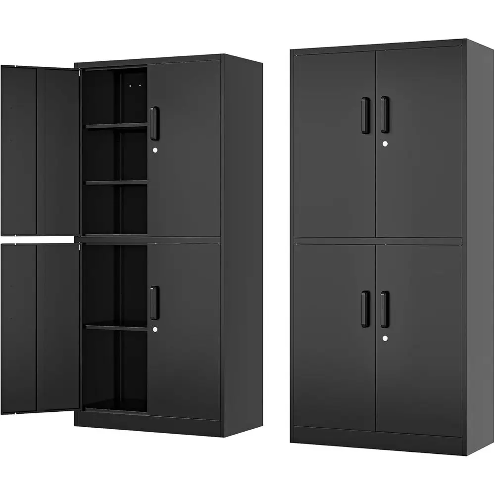 

Heavy-Duty Tall Black Metal Storage Cabinet with Lockable Doors and Shelves for Garage, Office, Gym, and School