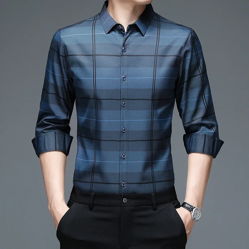 New Men\'s Casual and Fashionable Long Sleeved Shirt with Printed Anti Wrinkle Business Shirt