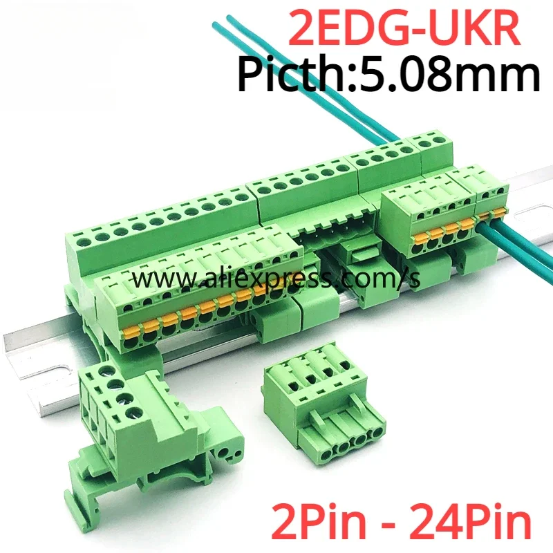 2EDG-UKR-5.08mm Rail Mounted Plug-in Terminal Block Connector 2EDG 5.08mm 2P 3P 4P5P-24Pin Screw Free Guide Rail Docking KD Plug