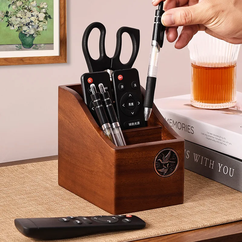 Remote Control Box Small Integrated Simple Large-capacity Storage Rack Walnut