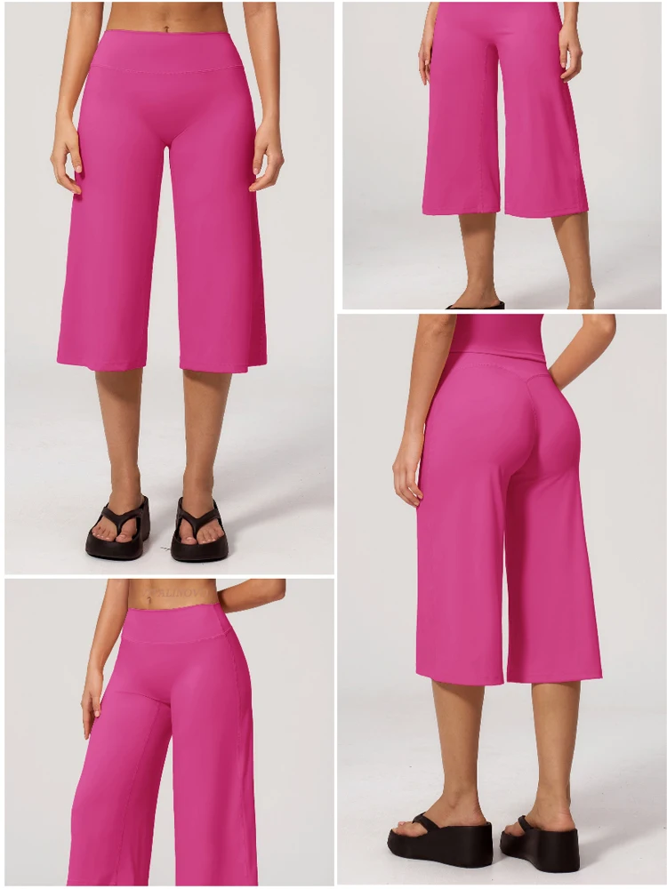 VITALINOVO Capri-Hose für Damen, hohe Taille, ohne Taschen, Damen-Caprihose, Workout-Yoga-Hose, lockere, gerade geschnittene Reise-Crop-Hose – Detail 7