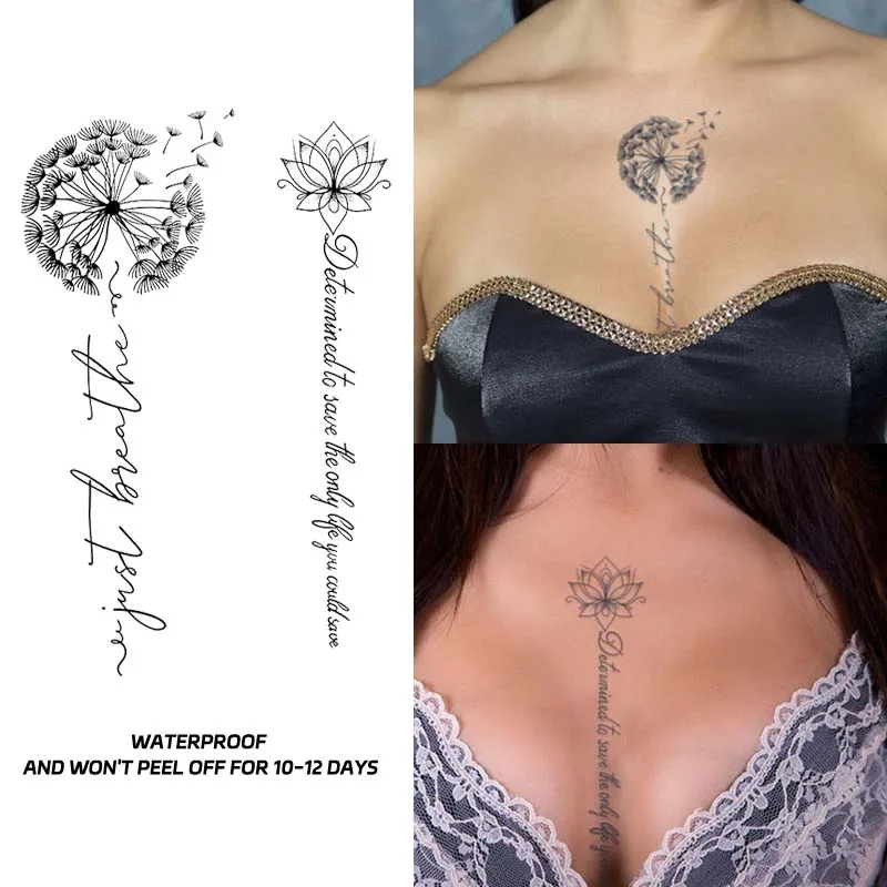 Dandelion Lotus Long-lasting Waterproof Temporary Tattoo Sticker, Realistic Non-reflective Fake Tattoo, for Men and Women