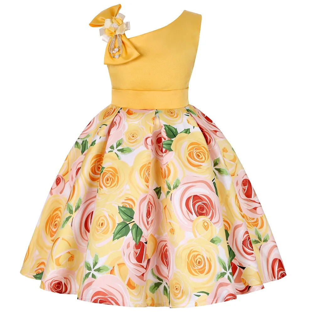 3 4 5 6 7 8 9 years Girls Dress For Kids Clothes Flower One-shoulder Pageant Birthday Wedding Party Princess Children Dress  123