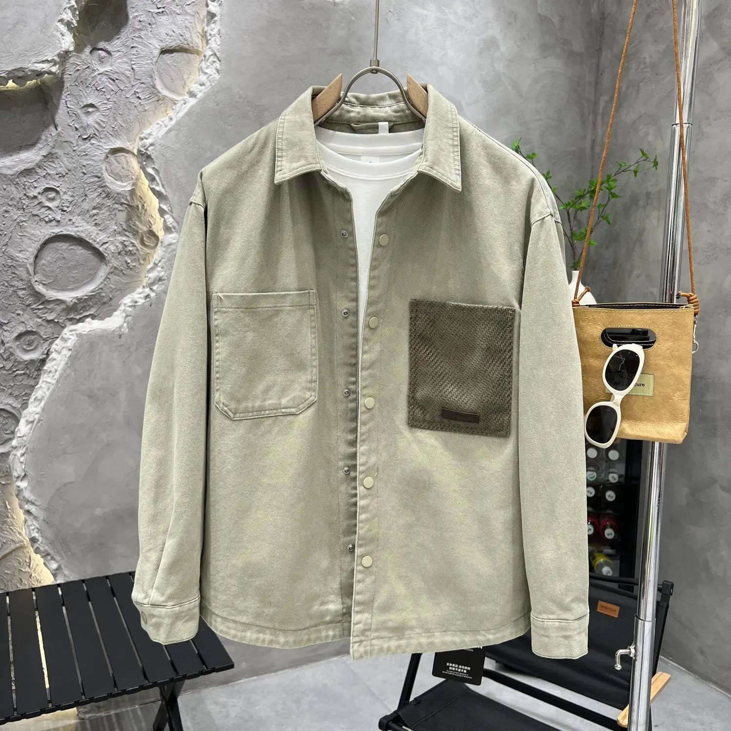 

Мужская модная универсальная рубашка с лацканами, топ 202, весна и осень, новая свободная повседневная рабочая куртка