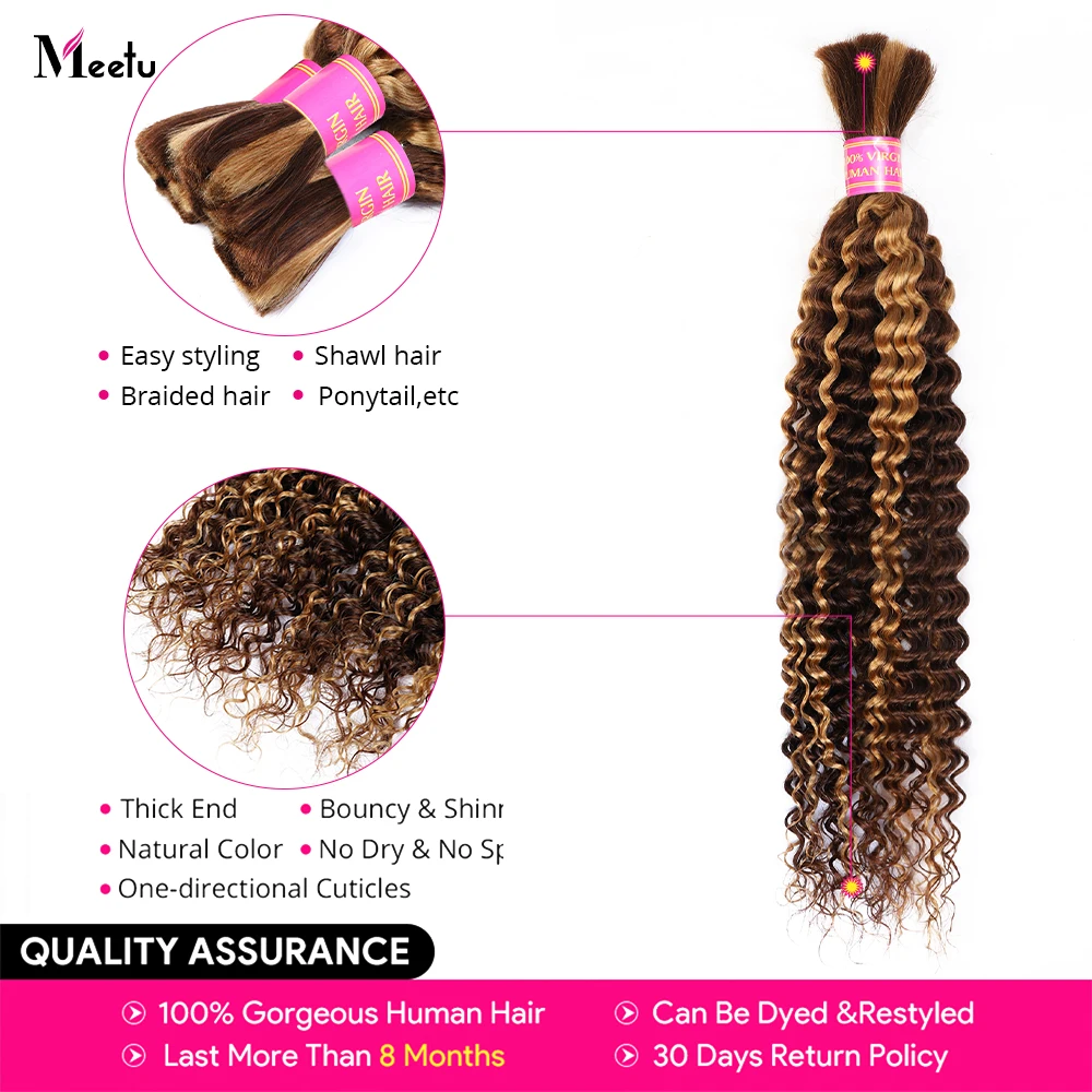 Extensiones de cabello humano rubio miel para mujer, extensiones de cabello brasileño Remy de 30 pulgadas con ondas profundas a granel para trenzado