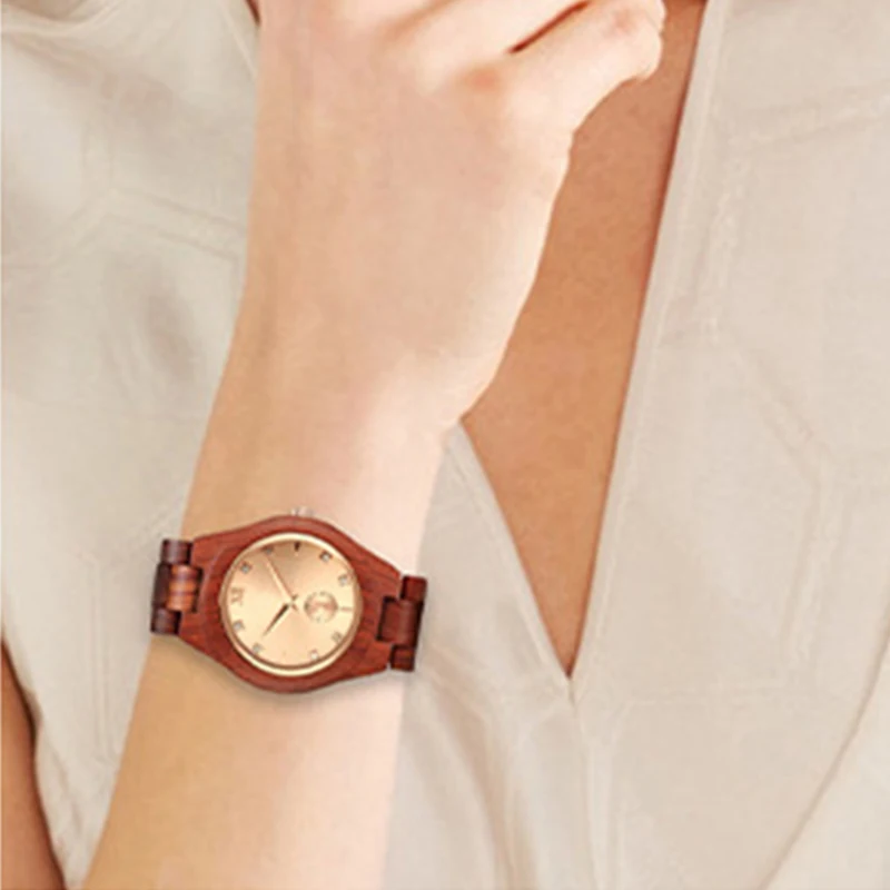 Wooden Quartz Watch Simplicity Dress Three Pointers Wristwatch Wooden Strap Stainless Steel Buckle Casual Watch