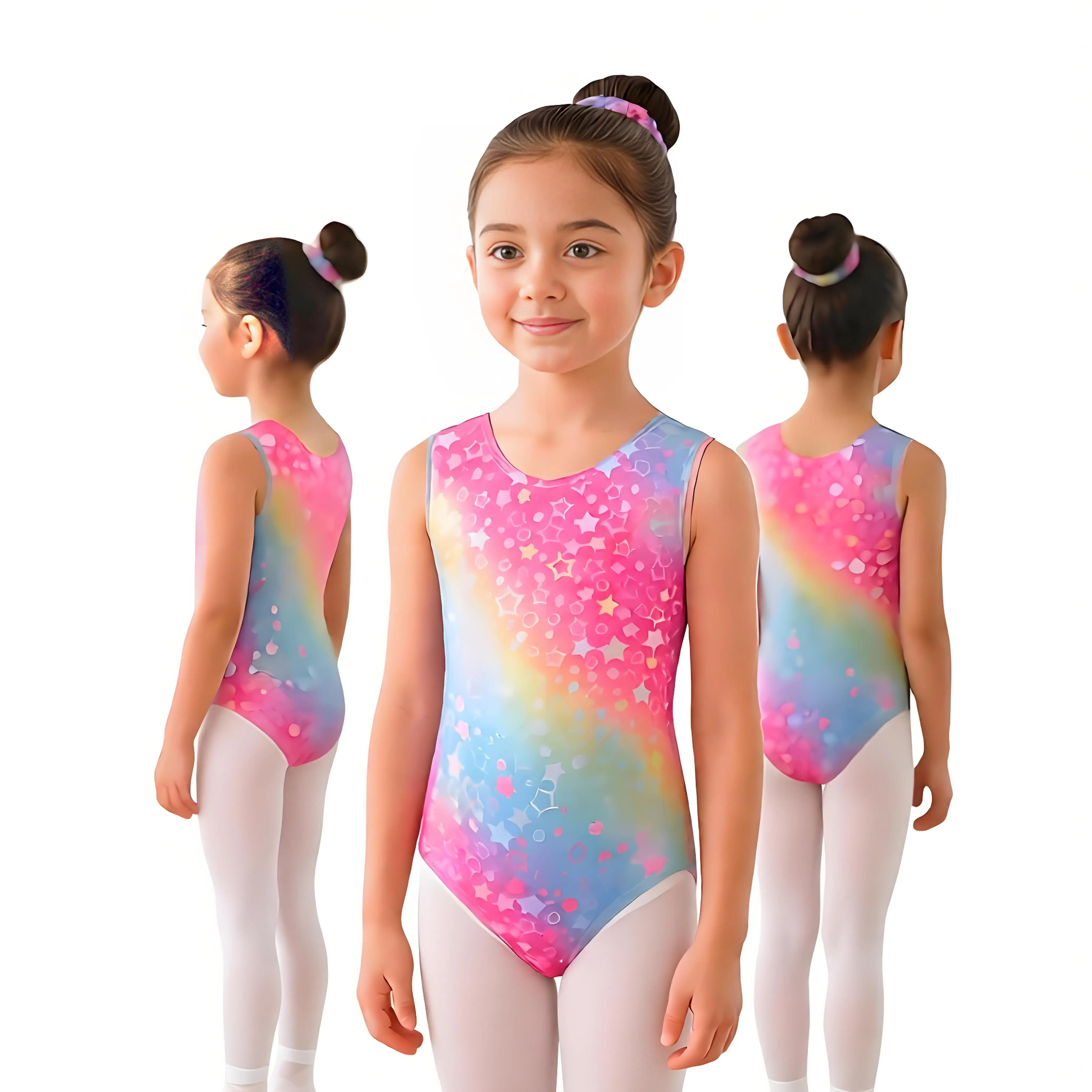 Gymnastics Leotards Gradient Gilding Rhinestone Unicorns Bodysuit With Headbands Outfit Bronzing Sleeveless Ballet Dance Dress