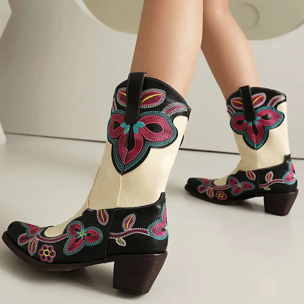 IPPEUM Pink Cowboy Boots For Women Embroidered Size 43 Ankle Boots Cowgirl Outfit Shoes