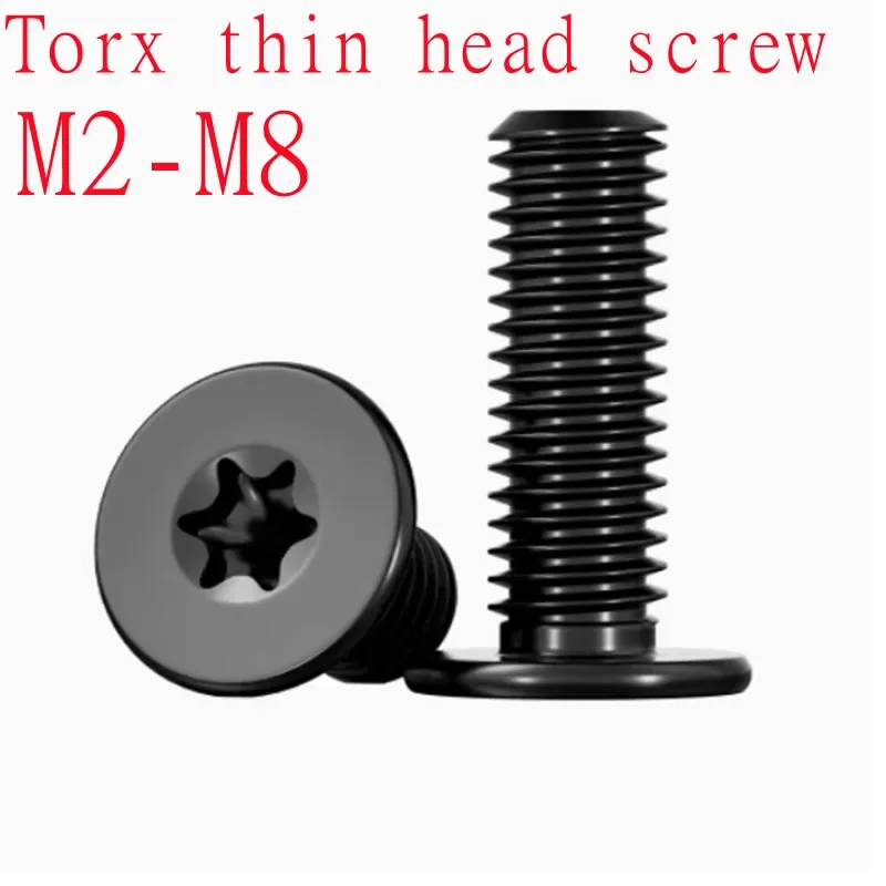 5/10/50pc CM Torx thin screw M2 M2.5 M3 M4 M5 M6 M8 A2-70 Stainless Steel black colour Six-Lobe Ultra Thin Flat Wafer Head Screw