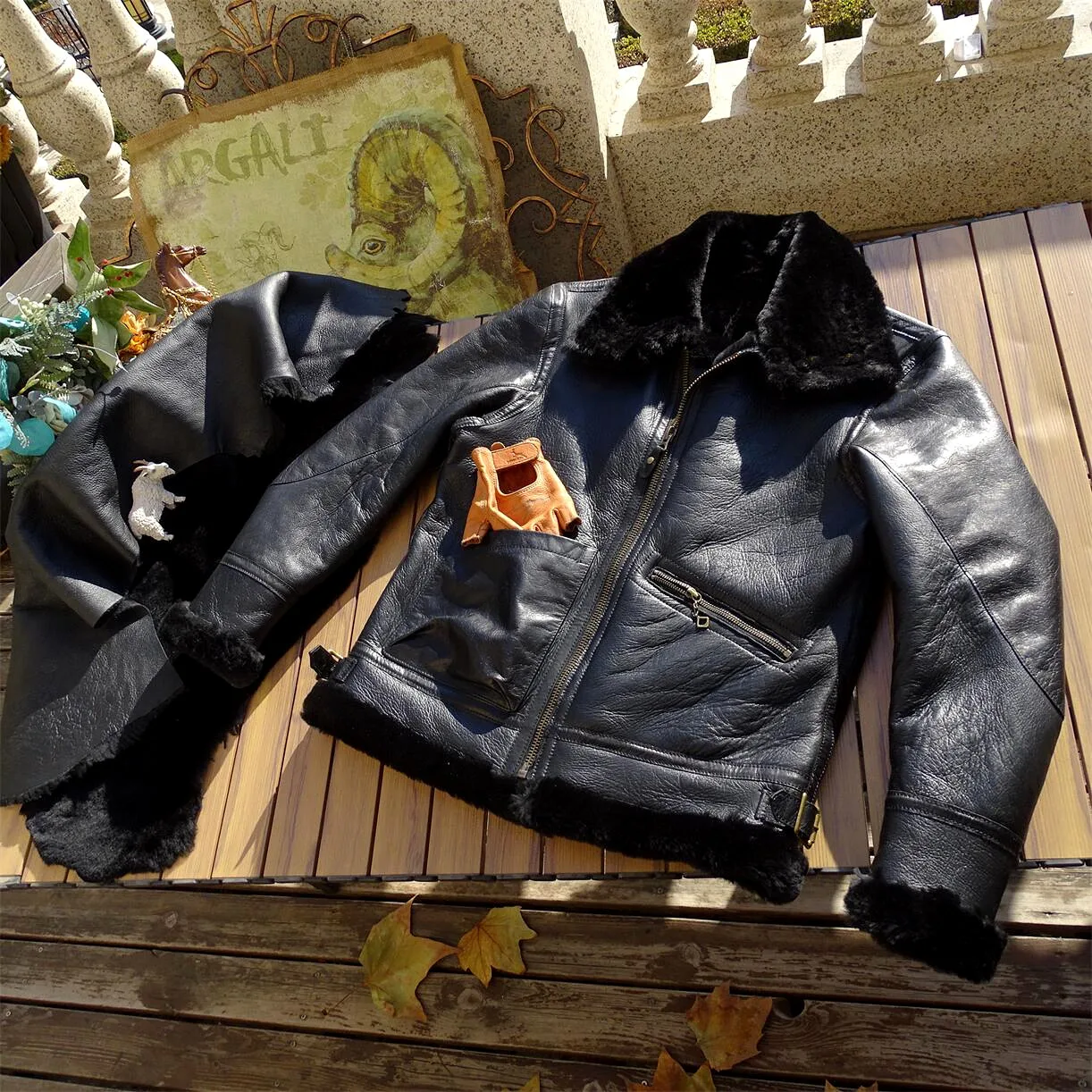 Black Winter Shearling Jacket Men Retro Style Plus Size 5XL Genuine Natural Soft Sheepskin Turn-Down Collar Warm Flight Coat