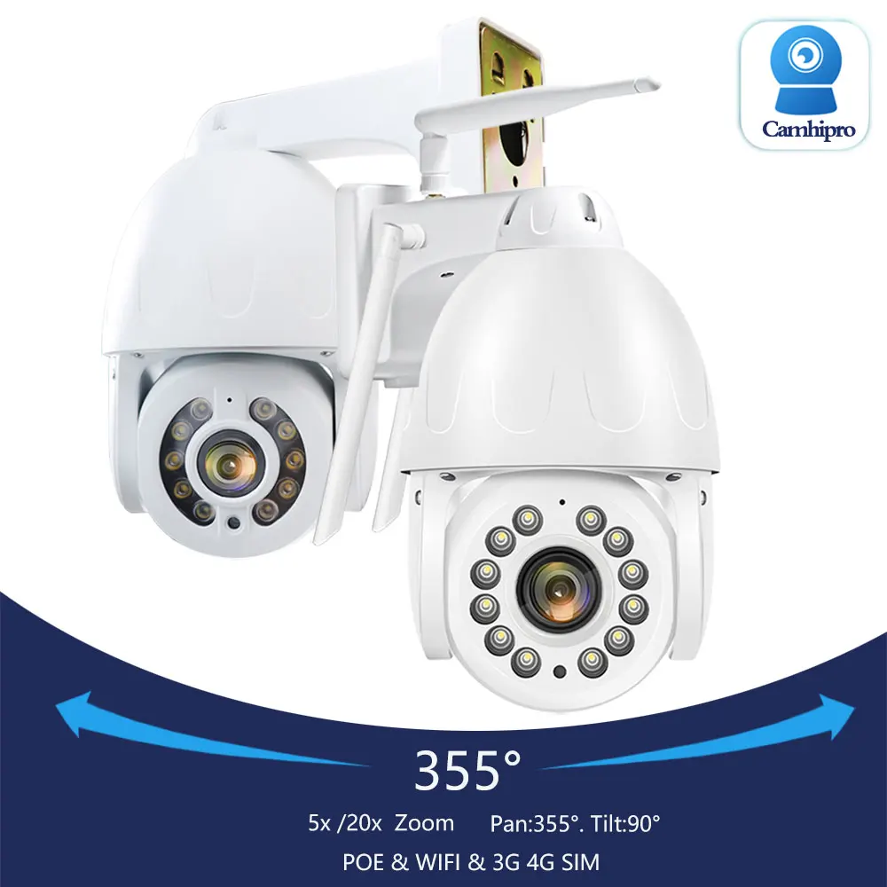 8MP 4K 3G 4G SIM Card Security IP Camera POE PTZ Dome 5X/20X Zoom WIFI Two Way Audio Humanoid Tracking IR&Color Night Version