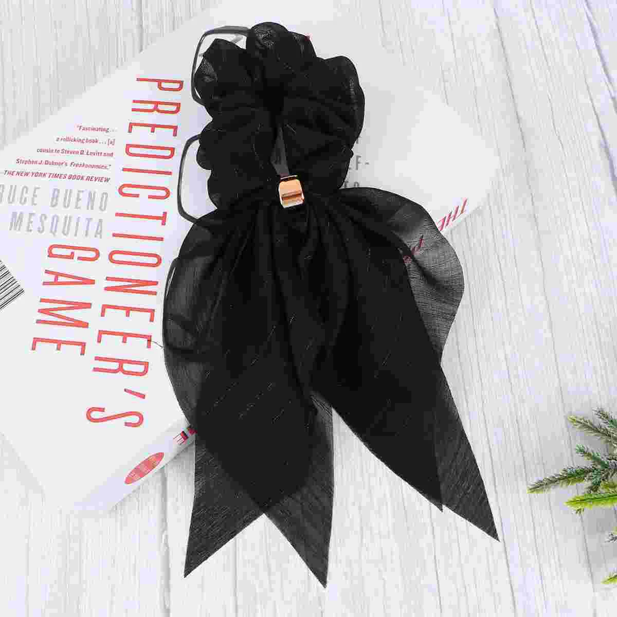 Hair Bands with Buckle Long Ring Ponytail Holder Bow Tie Double-layer Cloth Girl Rope