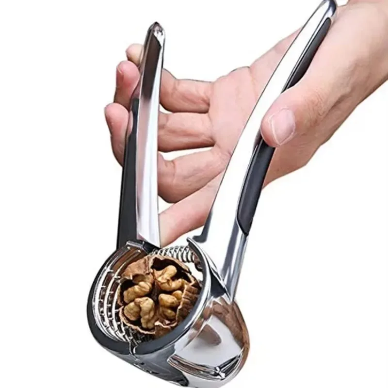 Stainless Steel Zinc Alloy Nutcracker with Anti-Slip Handle Reusable Funnel Walnut Hazelnut Pecan Cracker Kitchen Tool Home Use