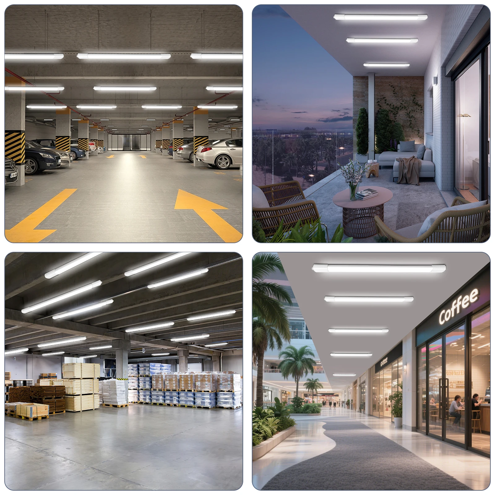 Paquete de 4/2 luces LED para habitación húmeda, 120cm, 36W, 3960LM, IP66, luz de techo enchufable impermeable para garaje, taller, baño, 4000K