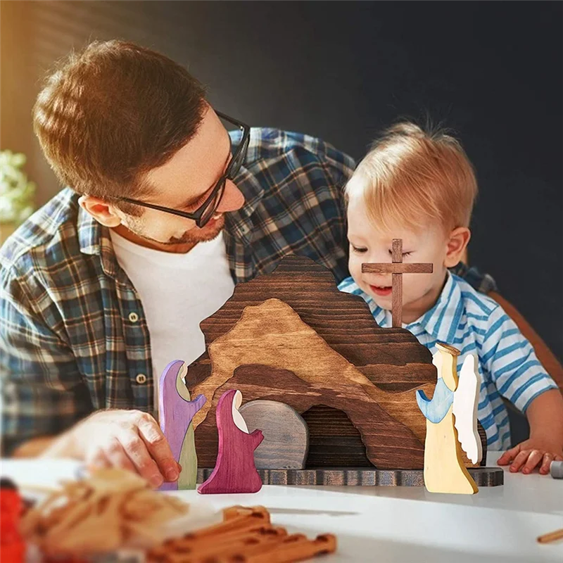 Halloween Day Decorations Religious - Resurrection Scene Wooden Nativity Set Wooden Manger Creche Nativity Scene