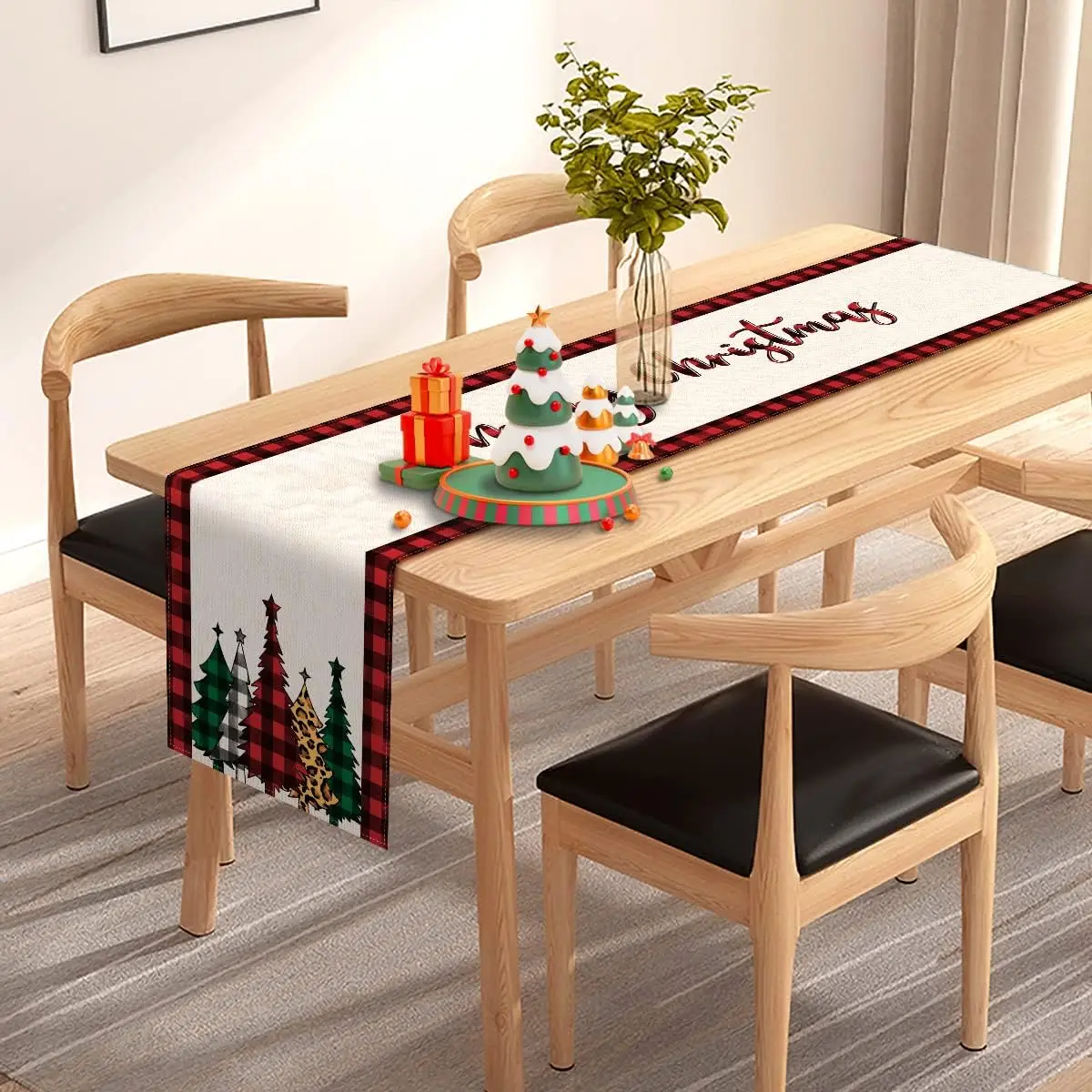 Christmas Tree Buffalo Plaid Check Linen Table Runners Table Decor Reusable Winter Holiday Dining Table Runners Christmas Decor