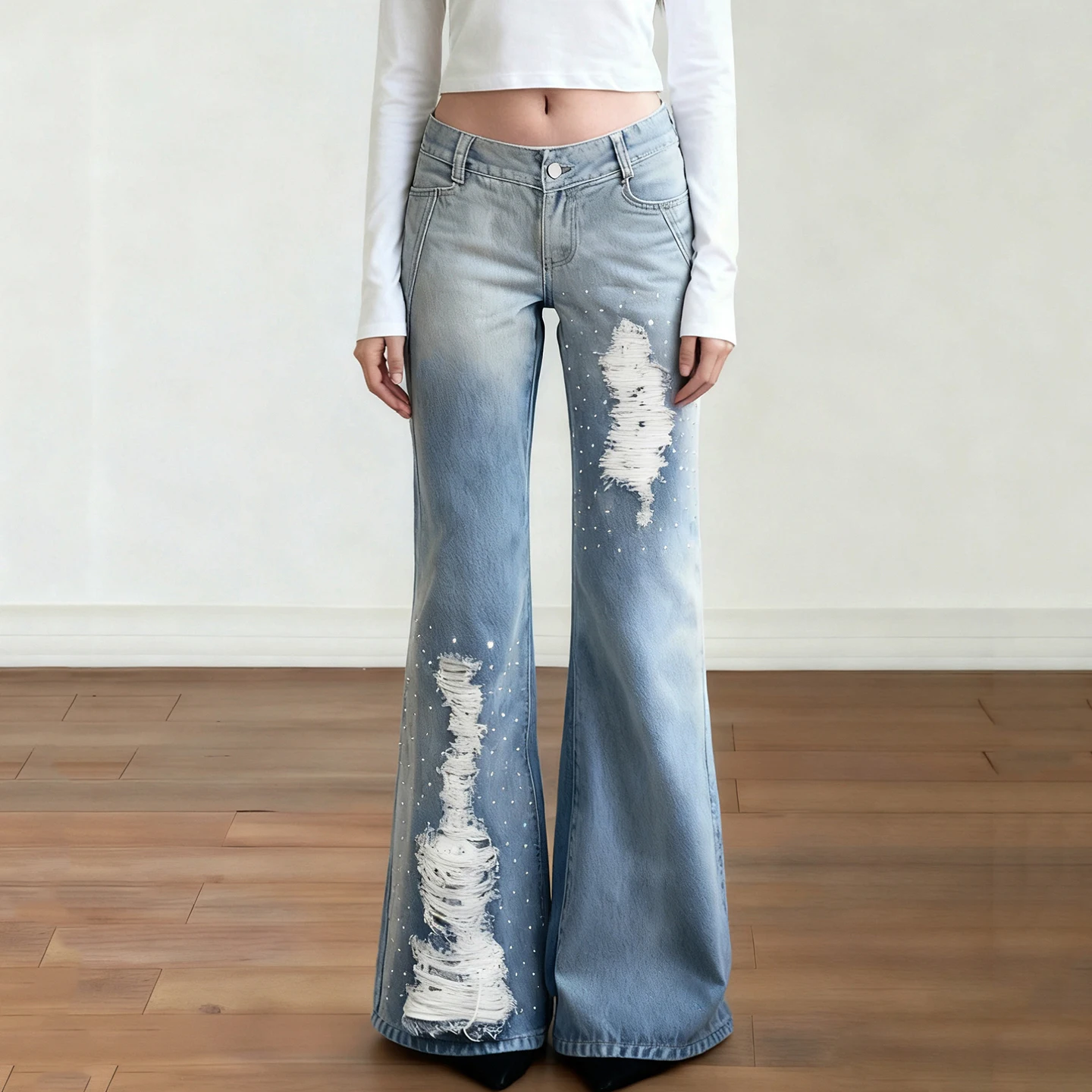 

Сексуальные джинсы-клеш с вырезами и низкой посадкой, широкие брюки для женщин, модная уличная одежда на осень-весну 2026