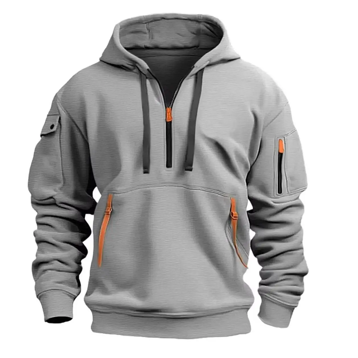 Herbst Herren Hoodies Multi-Pocket Reißverschluss Knopfleiste Bequeme lässige Hoodies Pullover Sweatshirts Herren Kapuzenpullover
