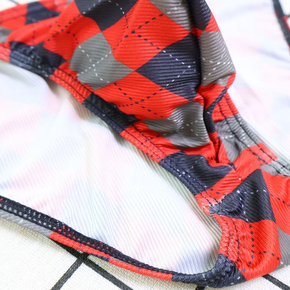 Men Plaid Print Ribbed High Fork Briefs Sexy Accessories Hot Underwear For Man Bulge Pouch Japanese Thongs Breathable Panties